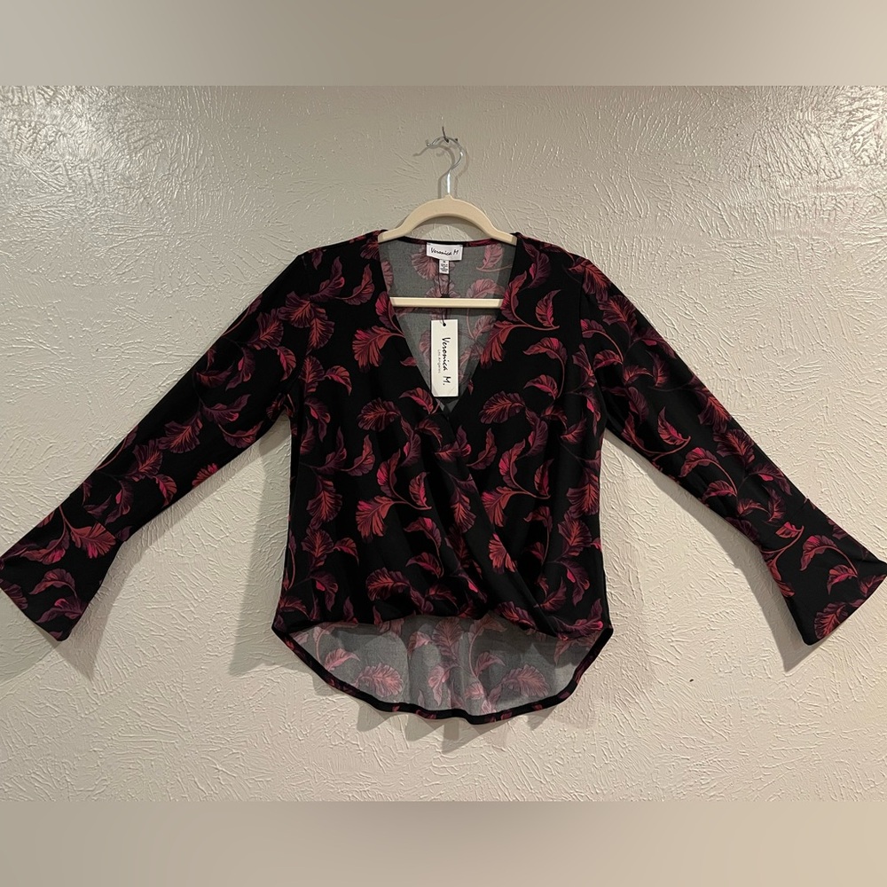 NEW Veronica M Black Top with Pink Floral